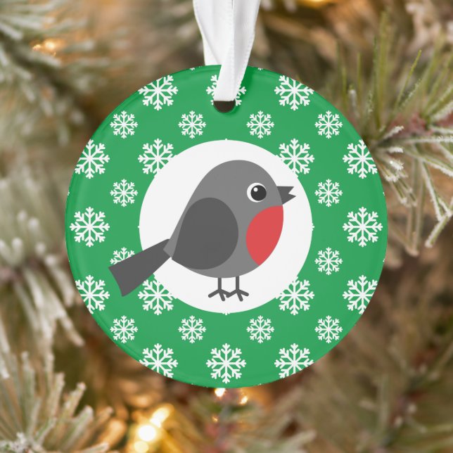 Cute Cartoon Robin with the Snowflakes Ornament (Tree)