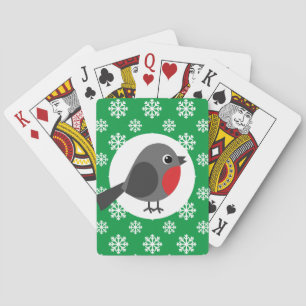 Cute Cartoon Robin with the Snowflakes Playing Cards