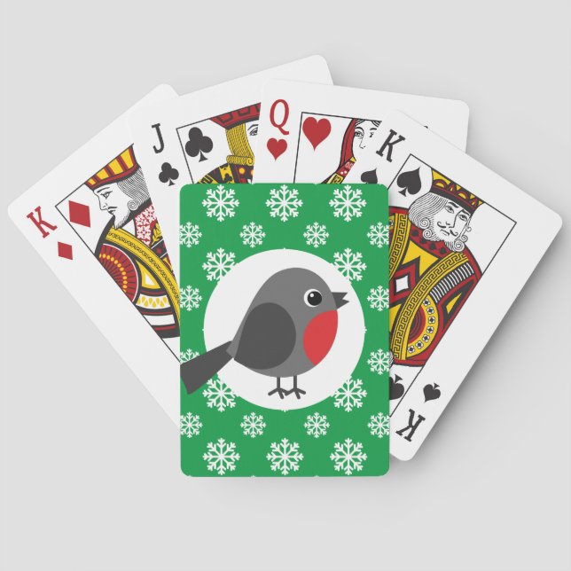 Cute Cartoon Robin with the Snowflakes Playing Cards (Back)