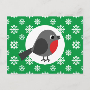 Cute Cartoon Robin with the Snowflakes Postcard
