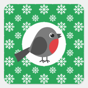 Cute Cartoon Robin with the Snowflakes Square Sticker