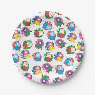 Cute cartoon Rockets flying. Paper Plate