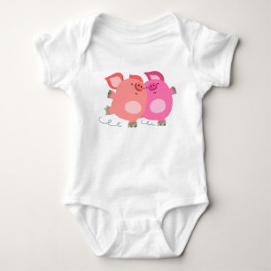 Cute Cartoon Roller-Skating Pigs Baby Bodysuit
