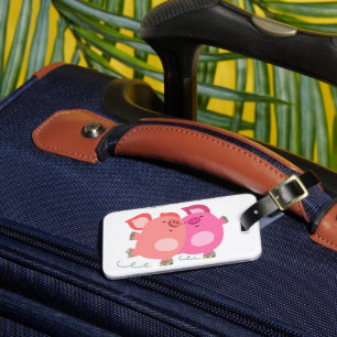 Cute Cartoon Roller-Skating Pigs Luggage Tag