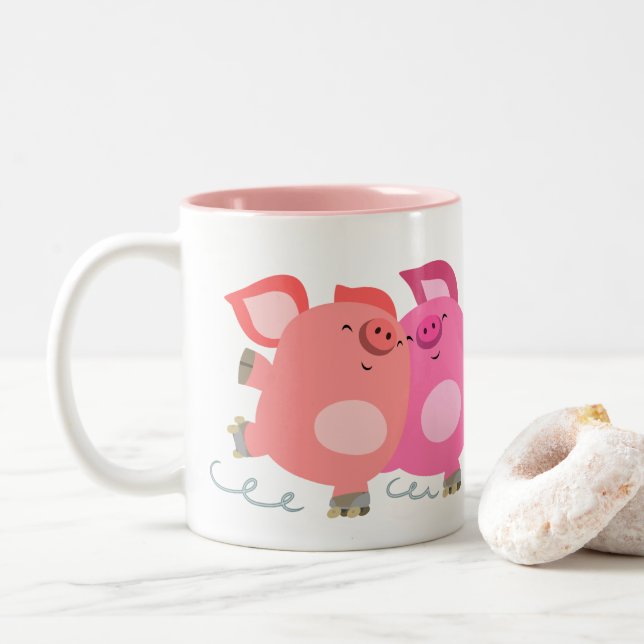 Cute Cartoon Roller-Skating Pigs Mug (With Donut)