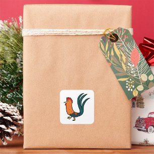 Cute Cartoon Rooster Square Sticker
