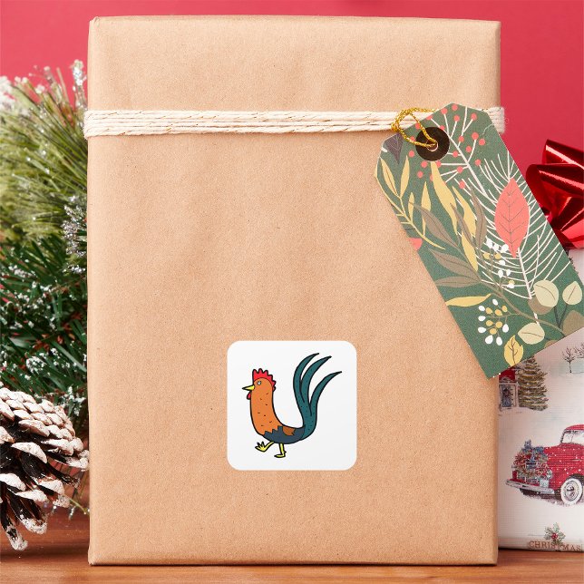 Cute Cartoon Rooster Square Sticker (Creator Uploaded)
