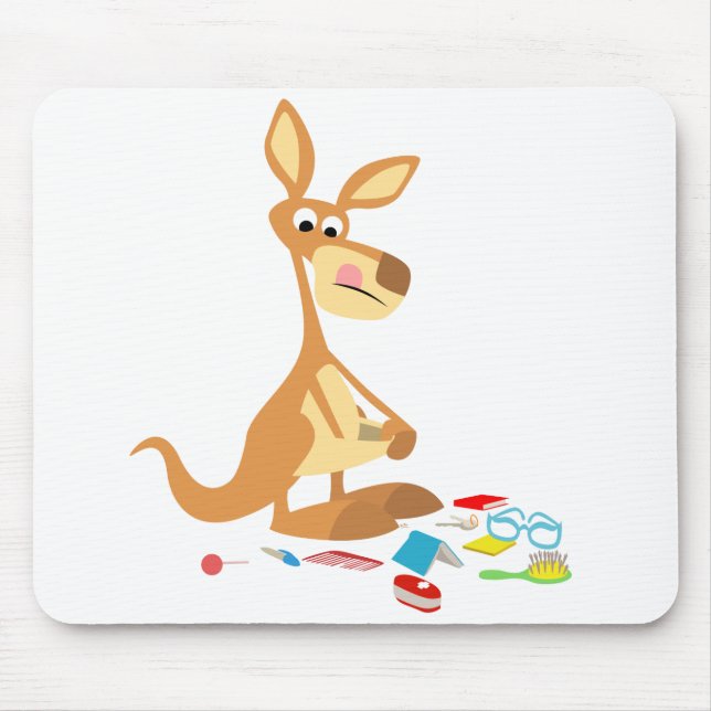 Cute Cartoon Rummaging Kangaroo Mousepad (Front)