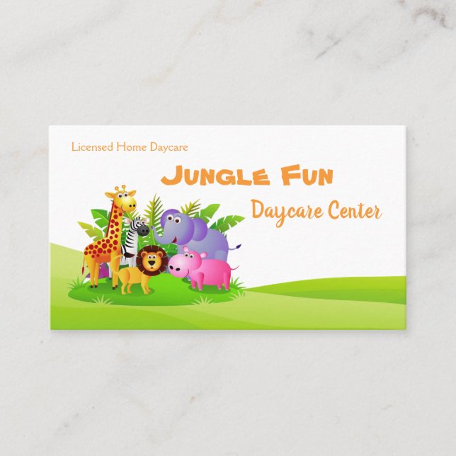 Cute Cartoon Safari Animals Child Daycare Business Card (Front)