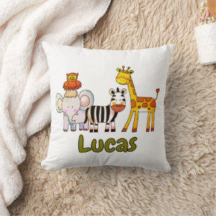 Cute Cartoon Safari Animals custom name Cushion