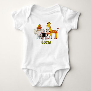 Cute Cartoon Safari Animals Zebra Elephant Giraffe Baby Bodysuit