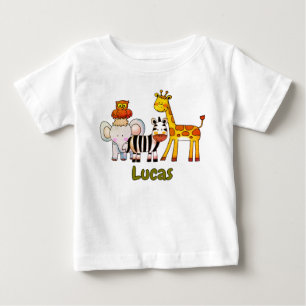 Cute Cartoon Safari Animals Zebra Elephant Giraffe Baby T-Shirt