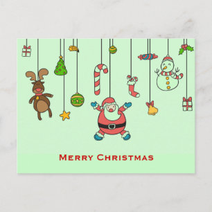 Cute cartoon Santa and friends Christmas Holiday Postcard