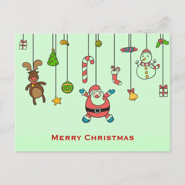 Cute cartoon Santa and friends Christmas Holiday Postcard (Front)