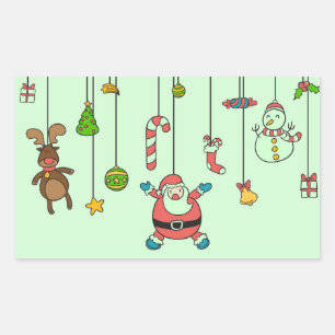 Cute cartoon Santa and friends Christmas Rectangular Sticker