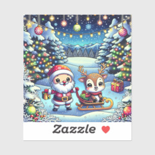 Cute Cartoon Santa and Reindeer Christmas