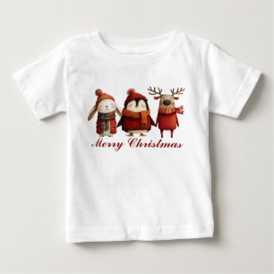 Cute Cartoon Santa Animals Merry Christmas Baby T-Shirt