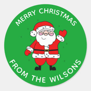 Cute Cartoon Santa Christmas Green Classic Round Sticker