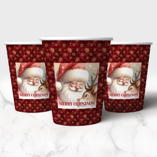 Cute Cartoon Santa Claus and Rudolph Christmas Paper Cups
