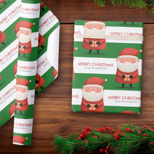 Cute Cartoon Santa Merry Christmas Name Green Gift Wrapping Paper