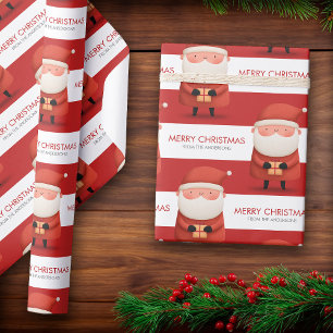 Cute Cartoon Santa Merry Christmas Name Red Gift Wrapping Paper