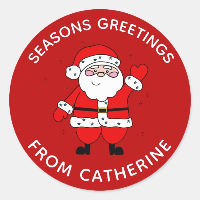 Cute Cartoon Santa Red Christmas Classic Round Sticker (Front)