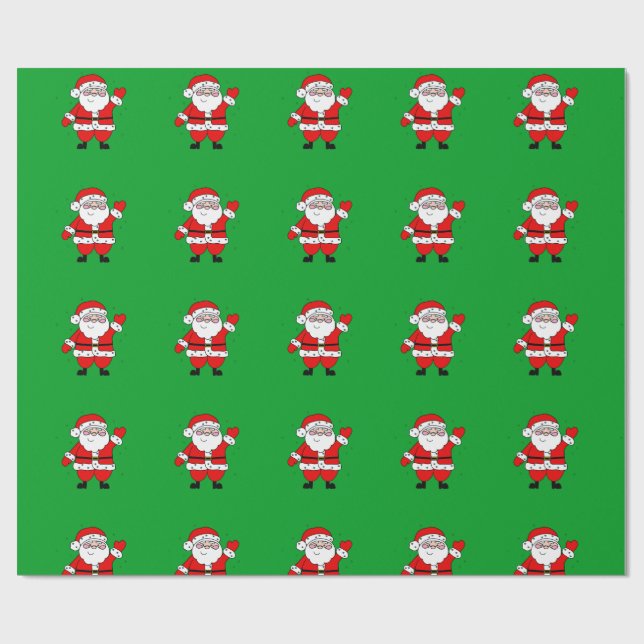 Cute Cartoon Santa Red Green Christmas Wrapping Paper (Flat)