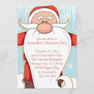 Cute Cartoon Santa with Long Beard Christmas Party Invitation