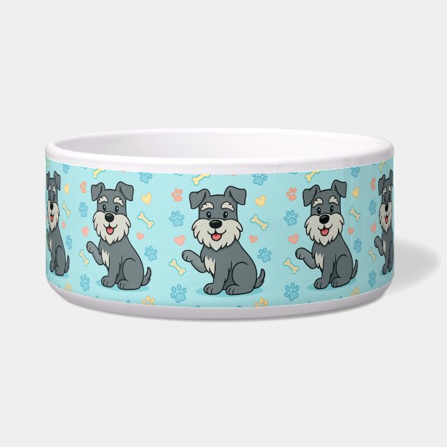Cute Cartoon Schnauzer Personalise Bowl (Front)