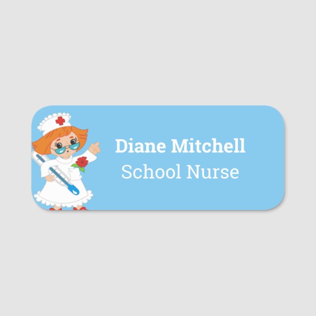 Cute Cartoon School Nurse Employee Name Tag (Front)