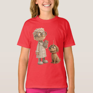 Cute Cartoon Scientist and Dog – Geeky 3D Style T-Shirt