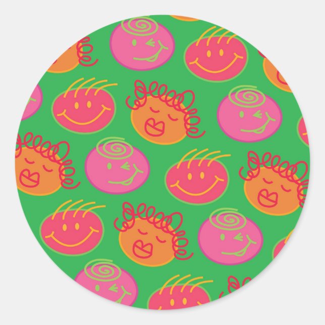 Cute Cartoon Scribbles Fun Silly Bubblegum Heads Classic Round Sticker (Front)