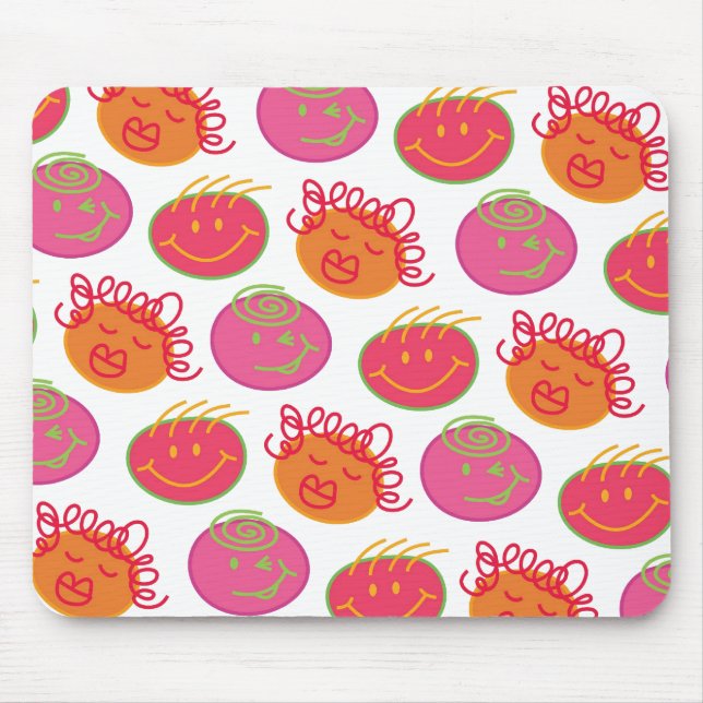Cute Cartoon Scribbles Fun Silly Bubblegum Heads Mouse Mat (Front)