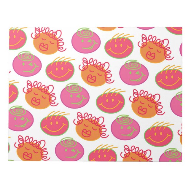 Cute Cartoon Scribbles Fun Silly Bubblegum Heads Notepad (Front)