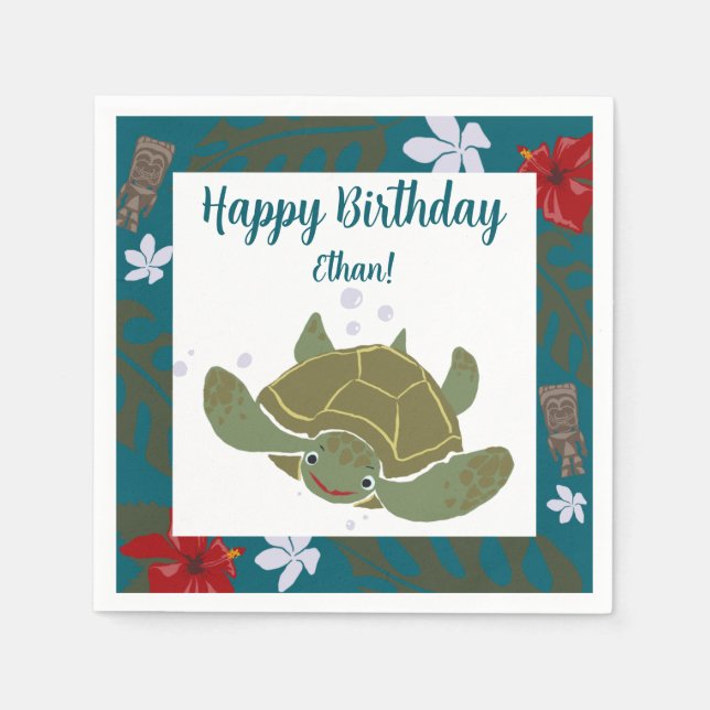 Cute Cartoon Sea Turtle Birthday Paper Napkin (Front)