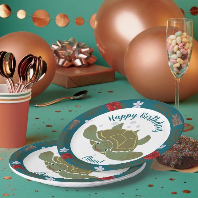 Cute Cartoon Sea Turtle Birthday Party Paper Plate (Multi)