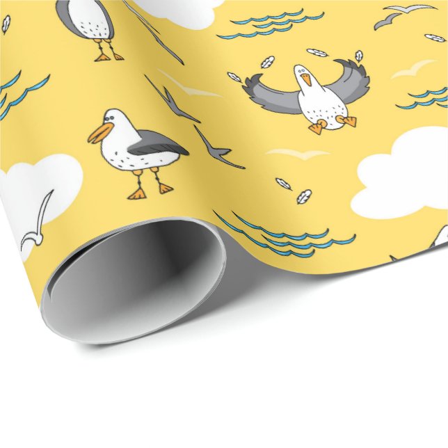 Cute Cartoon Seagull Birds Funny Kids Birthday Wrapping Paper (Roll Corner)