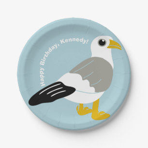 Cute Cartoon Seagull Light Blue Personalised Paper Plate