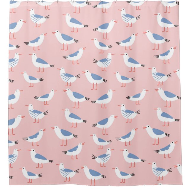 Cute Cartoon Seagulls Seamless Pattern Shower Curtain (Front)