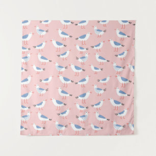 Cute Cartoon Seagulls Seamless Pattern Tapestry