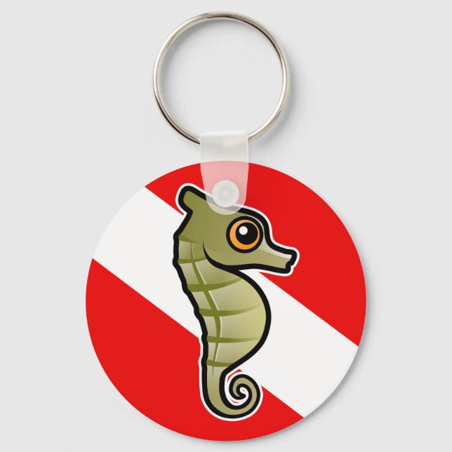 Cute Cartoon Seahorse Dive Flag Key Ring (Front)