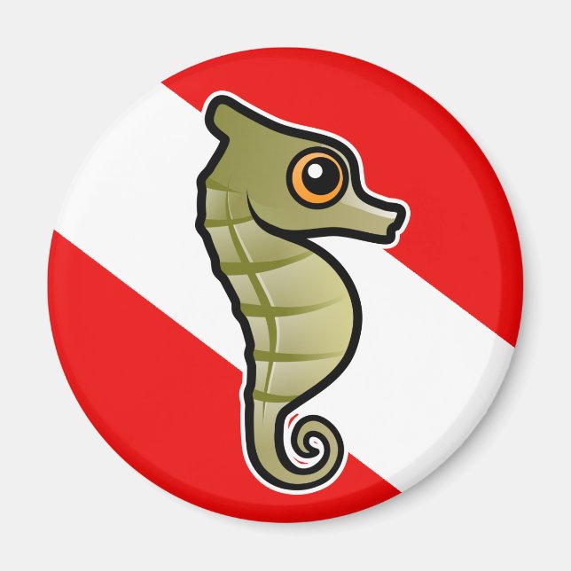 Cute Cartoon Seahorse Dive Flag Magnet (Front)