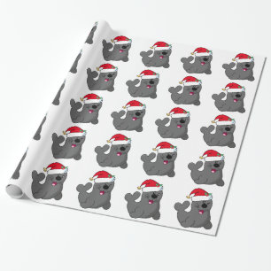 Cute Cartoon Seal Wearing Santa Hat Wrapping Paper