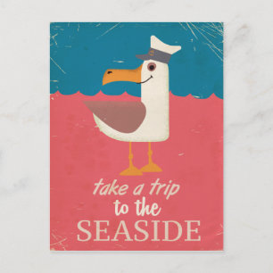 cute cartoon seaside vacation poster print postcard