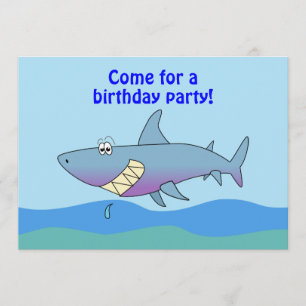 Cute Cartoon Shark Birthday Invitations Template
