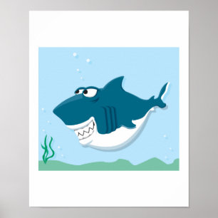 cute cartoon shark poster