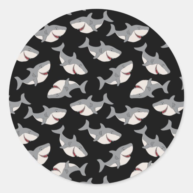 Cute Cartoon Sharks Repeat Vector Pattern Stickers (Front)