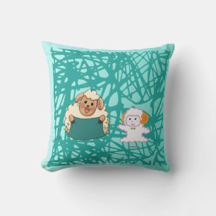 Cute Cartoon Sheep and Lamb Whimsical Kids Nursery Cushion