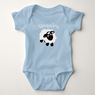 Cute Cartoon Sheep Blue Baby Bodysuit