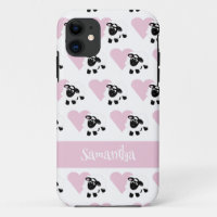 Cute Cartoon Sheep Pink Heart Pattern White